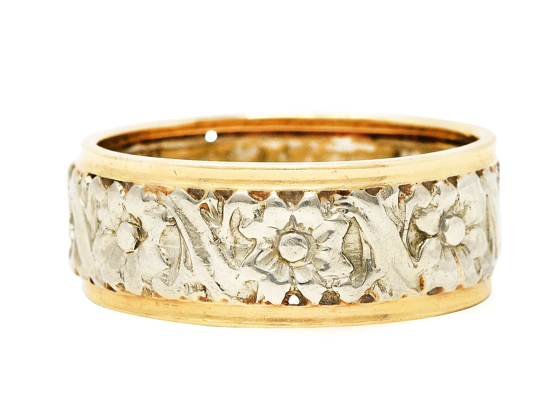 Art Nouveau Two-Tone 14 Karat Gold Floral Band Ring