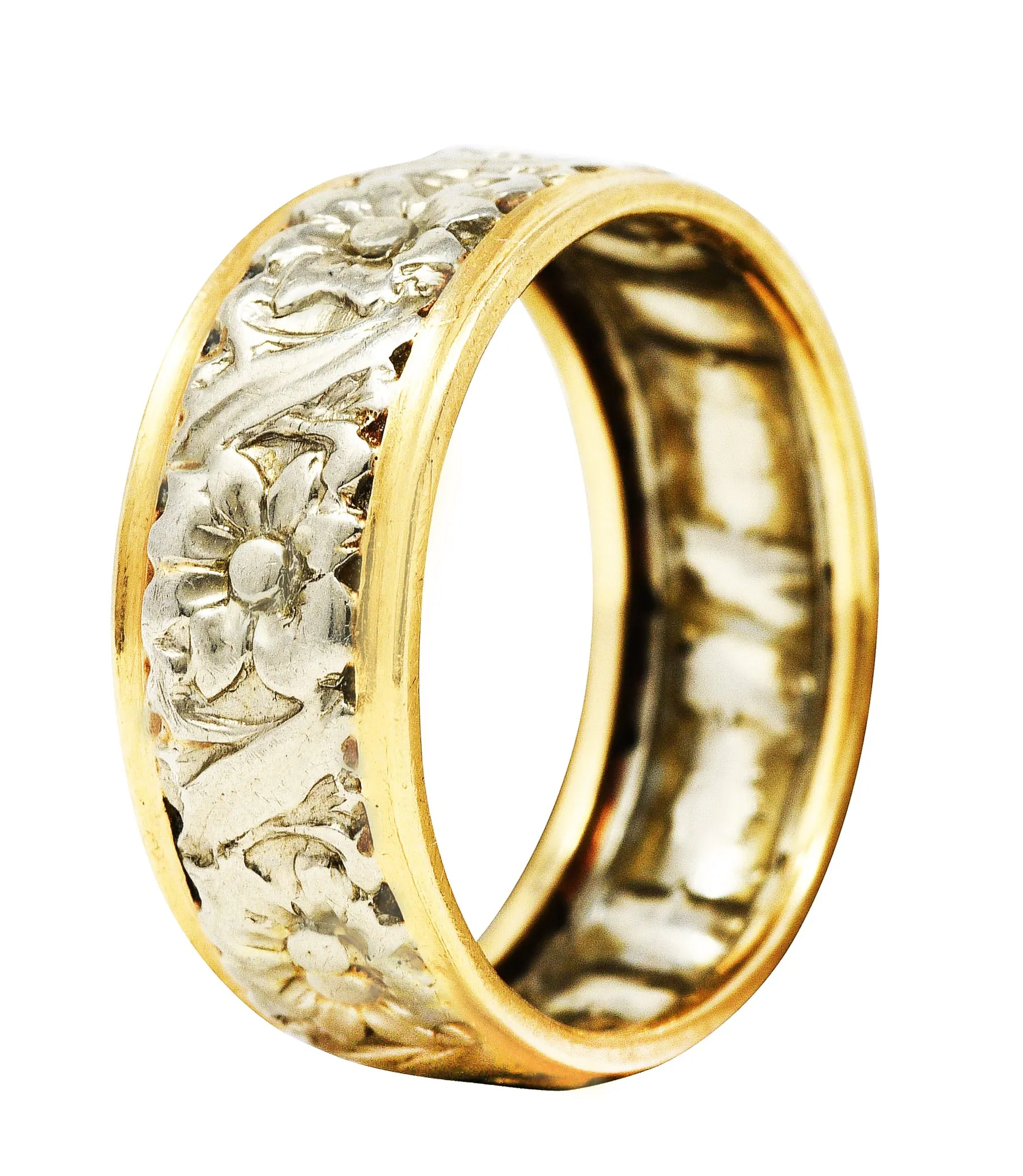 Art Nouveau Two-Tone 14 Karat Gold Floral Band Ring