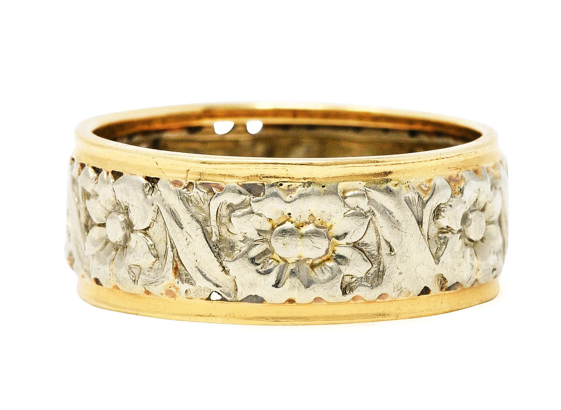 Art Nouveau Two-Tone 14 Karat Gold Floral Band Ring