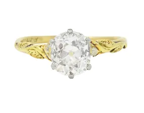 Arts & Crafts 1921 1.28 CTW Old Mine Cut Diamond 14 Karat Tri-Gold Floral Antique Engagement Ring