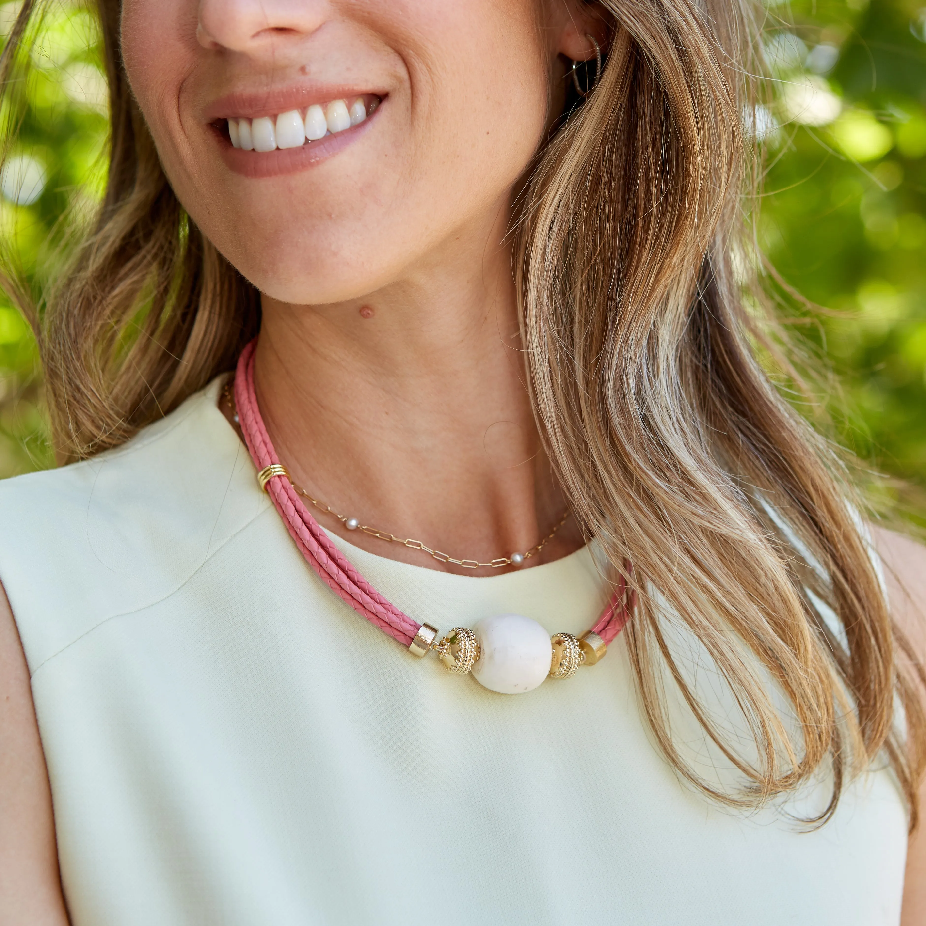 Aspen Braided Leather Watermelon Pink Necklace