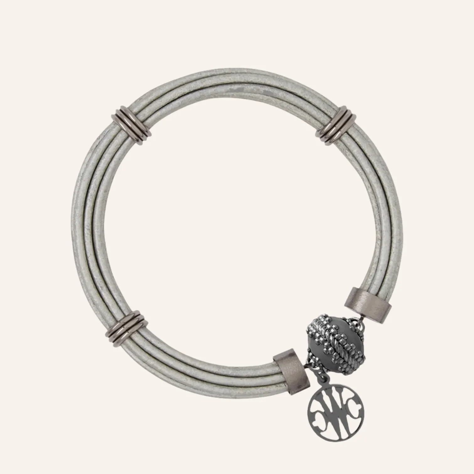 Aspen Leather Platinum Gunmetal Bracelet