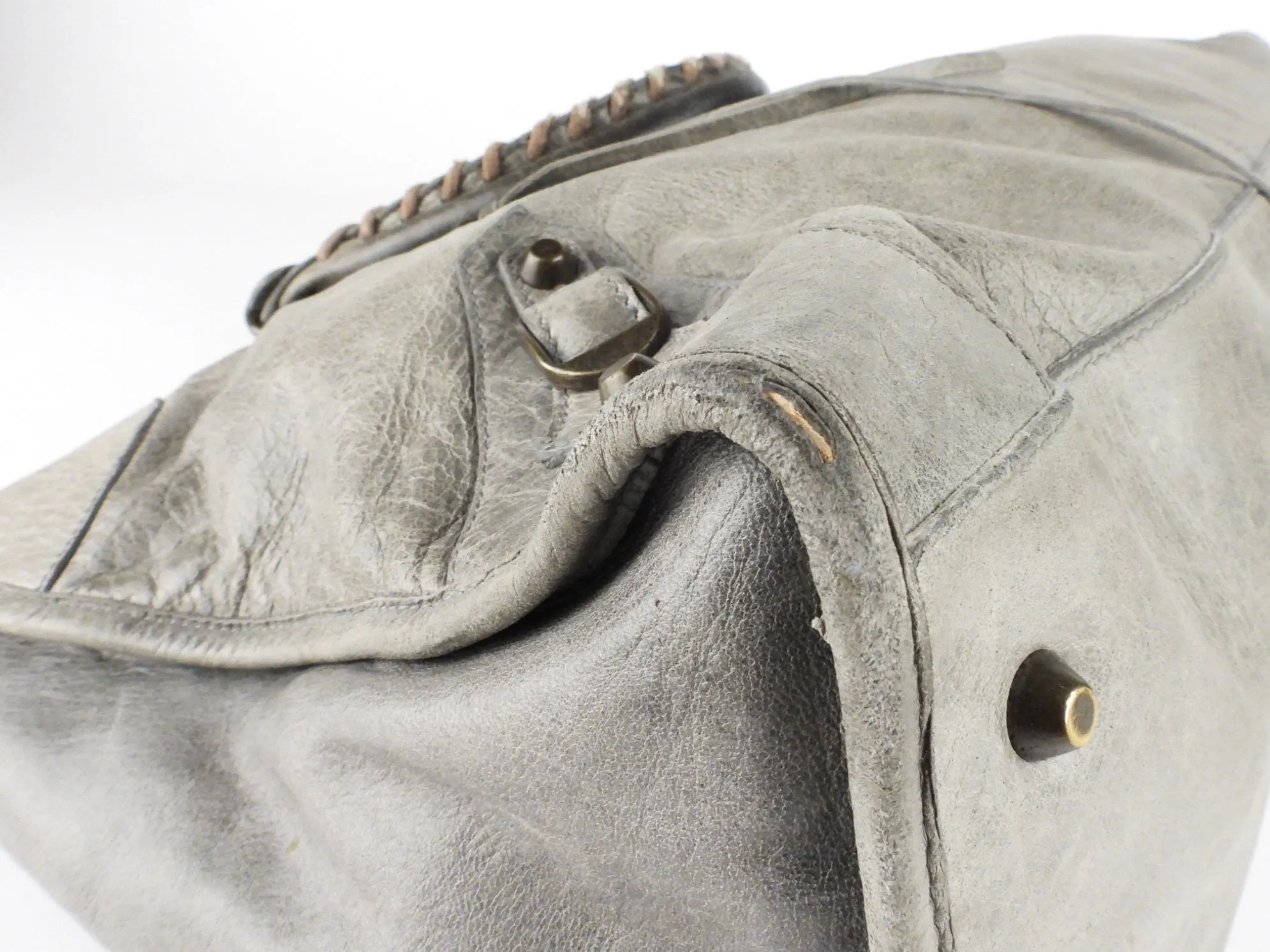 Balenciaga City Grey Lambskin Leather Moto Classic Work Bag