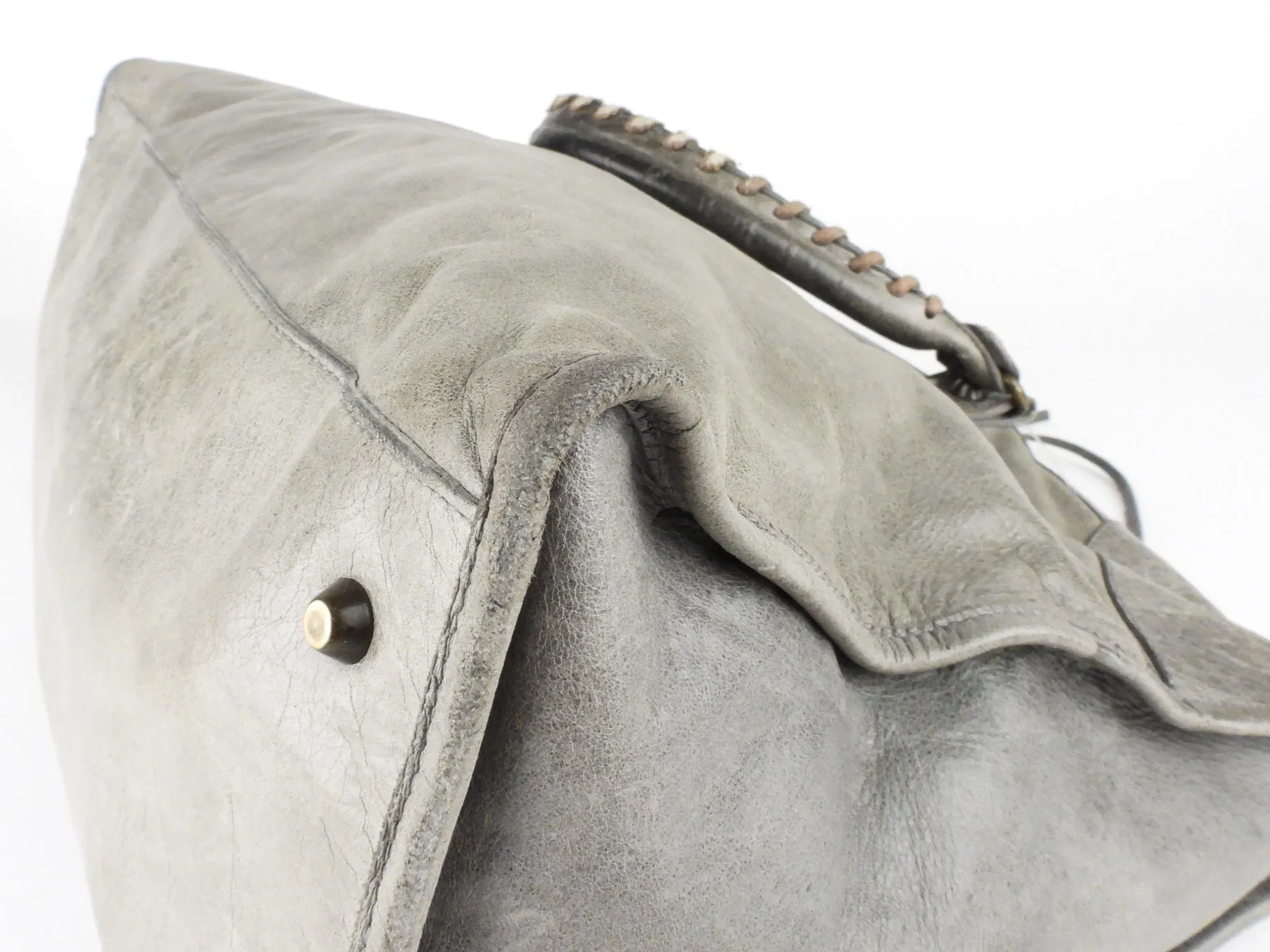 Balenciaga City Grey Lambskin Leather Moto Classic Work Bag