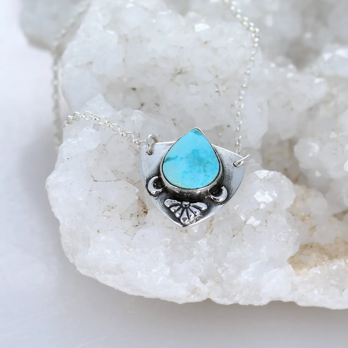 Beautiful Blue Moon Turquoise Shield Pendant Sterling Southwest #2