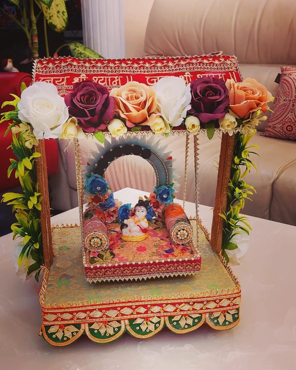 Beautiful  Floral Decorated Jhula  for Laddu Gopal -BRIJ001LGJ