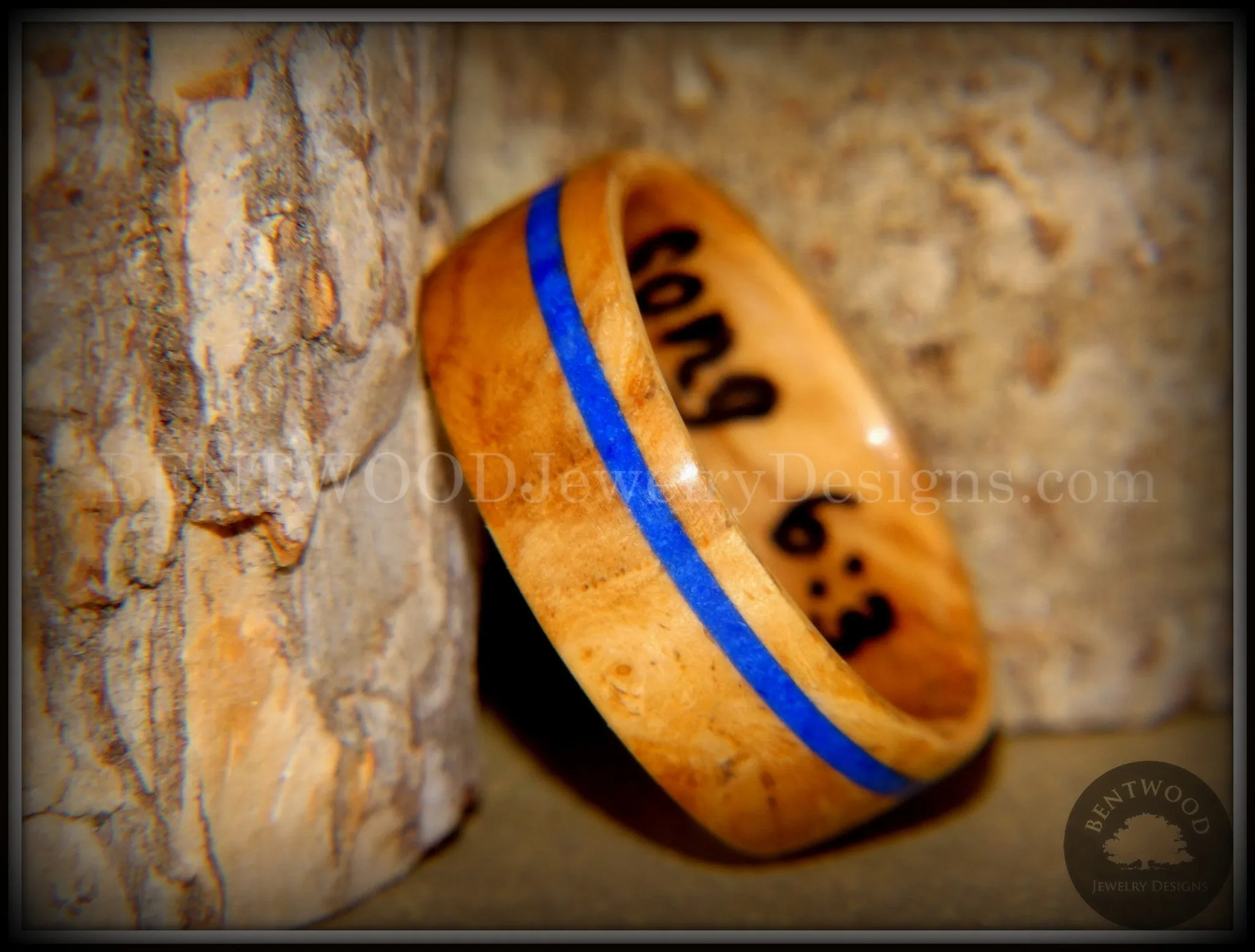 Bentwood Ring - Bethlehem Olive Wood Ring with Offset Blue Lapis Inlay