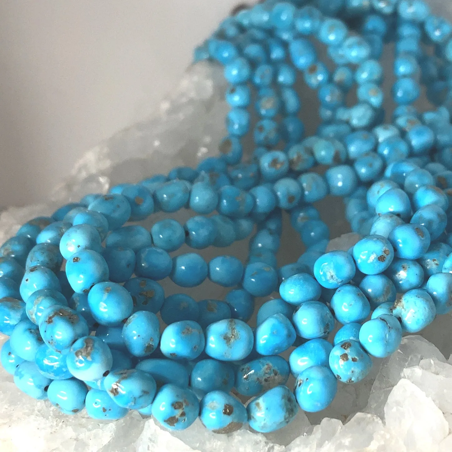 BLUE BIRD TURQUOISE Beads 6-6.5mm Semi Round Blue with Pyrite