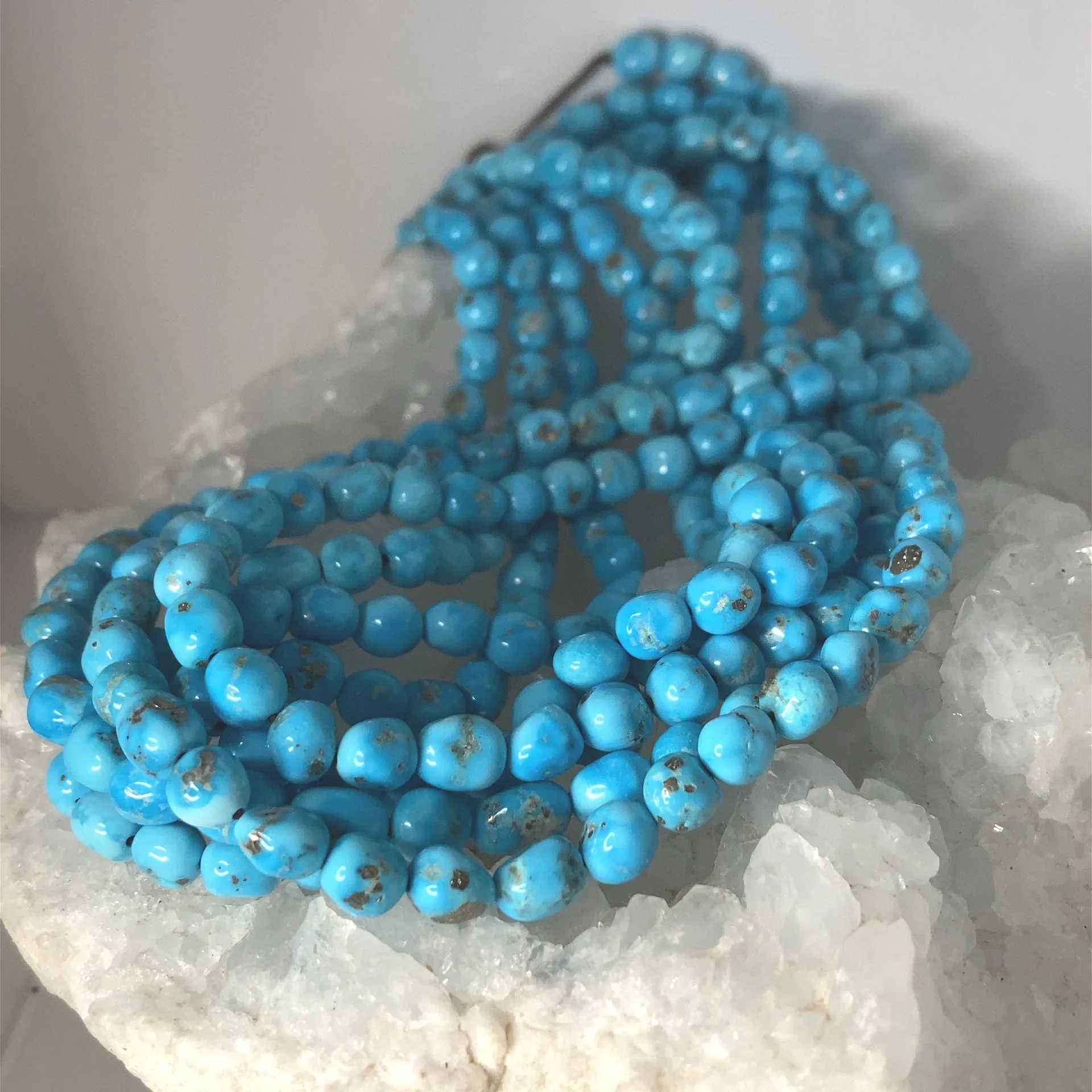 BLUE BIRD TURQUOISE Beads 6-6.5mm Semi Round Blue with Pyrite