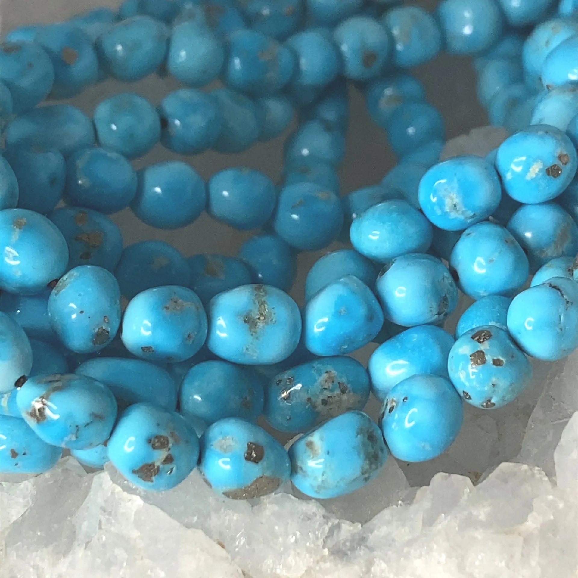 BLUE BIRD TURQUOISE Beads 6-6.5mm Semi Round Blue with Pyrite