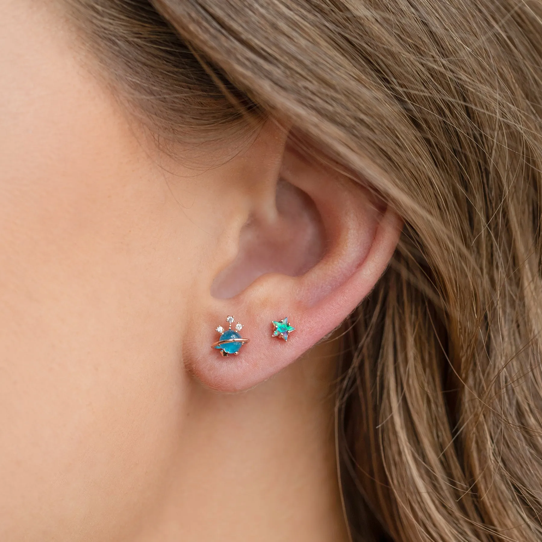 Blue Opal Star Piercing Style Earring