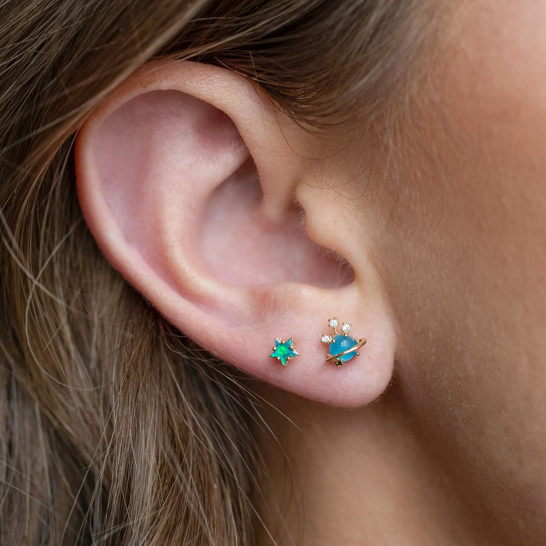 Blue Opal Star Piercing Style Earring