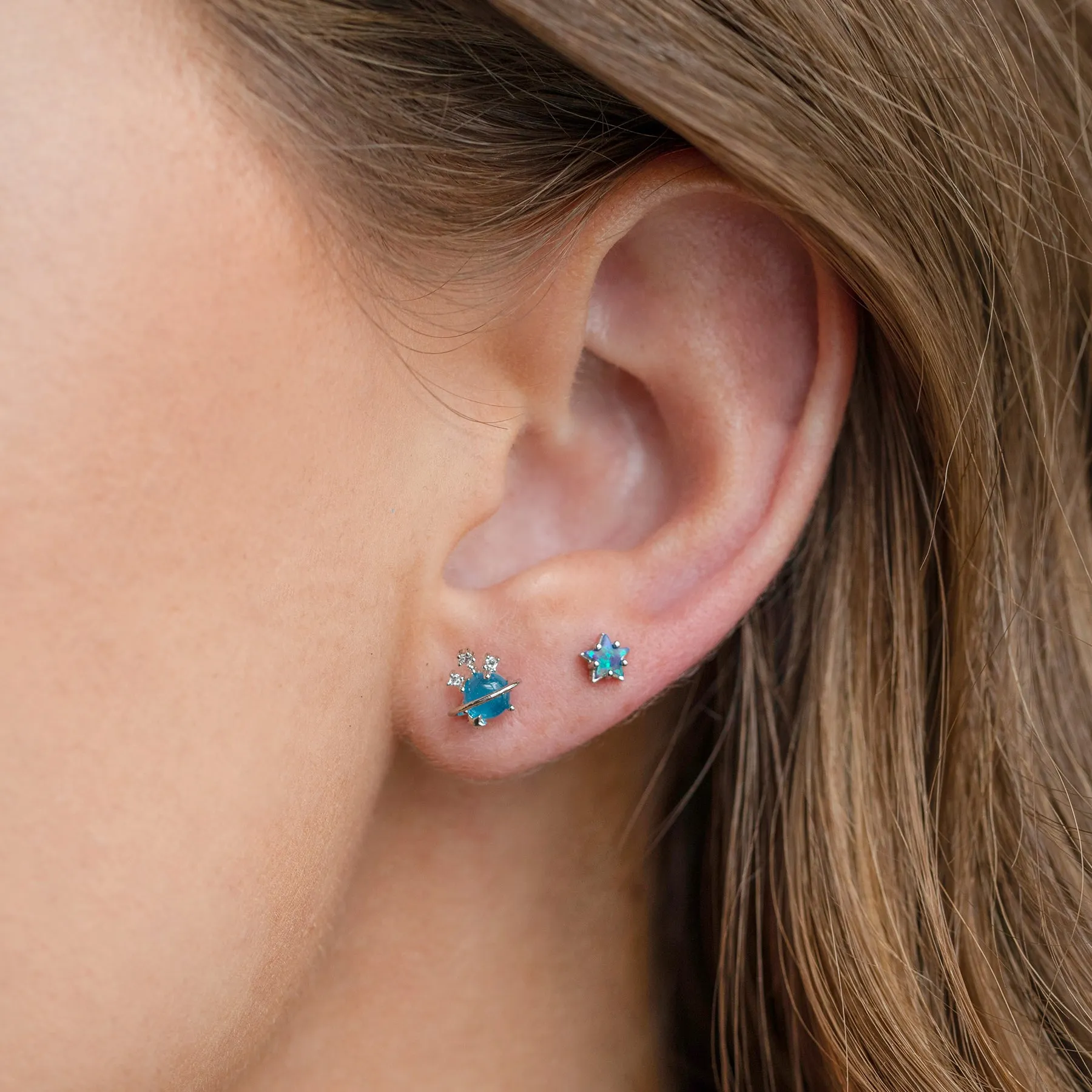 Blue Opal Star Piercing Style Earring