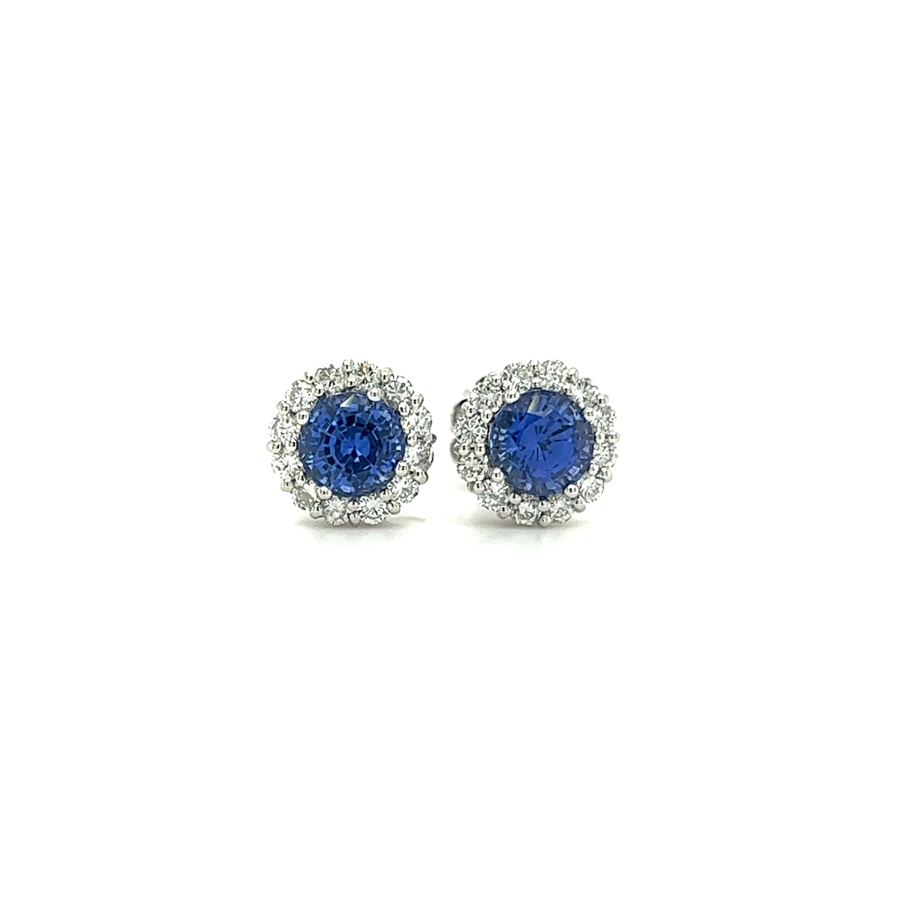 Blue Sapphire Stud Earrings with 0.53ctw of Diamond in 14K White Gold