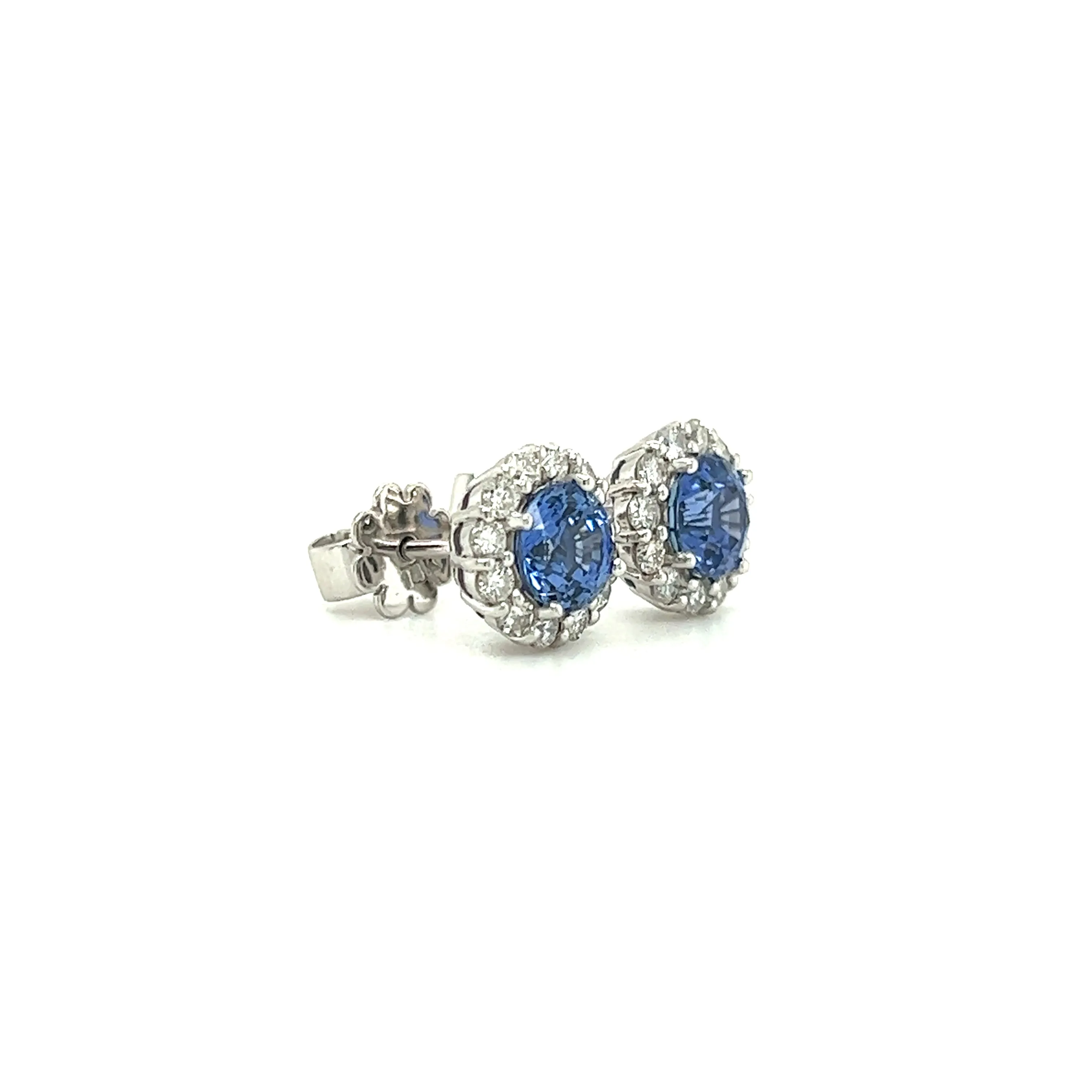 Blue Sapphire Stud Earrings with 0.53ctw of Diamond in 14K White Gold