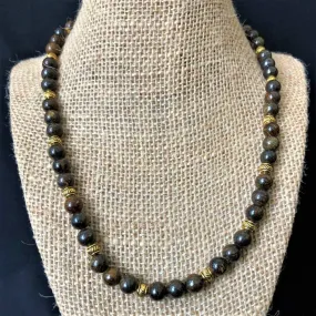 Bronzite Mens Beaded Necklace