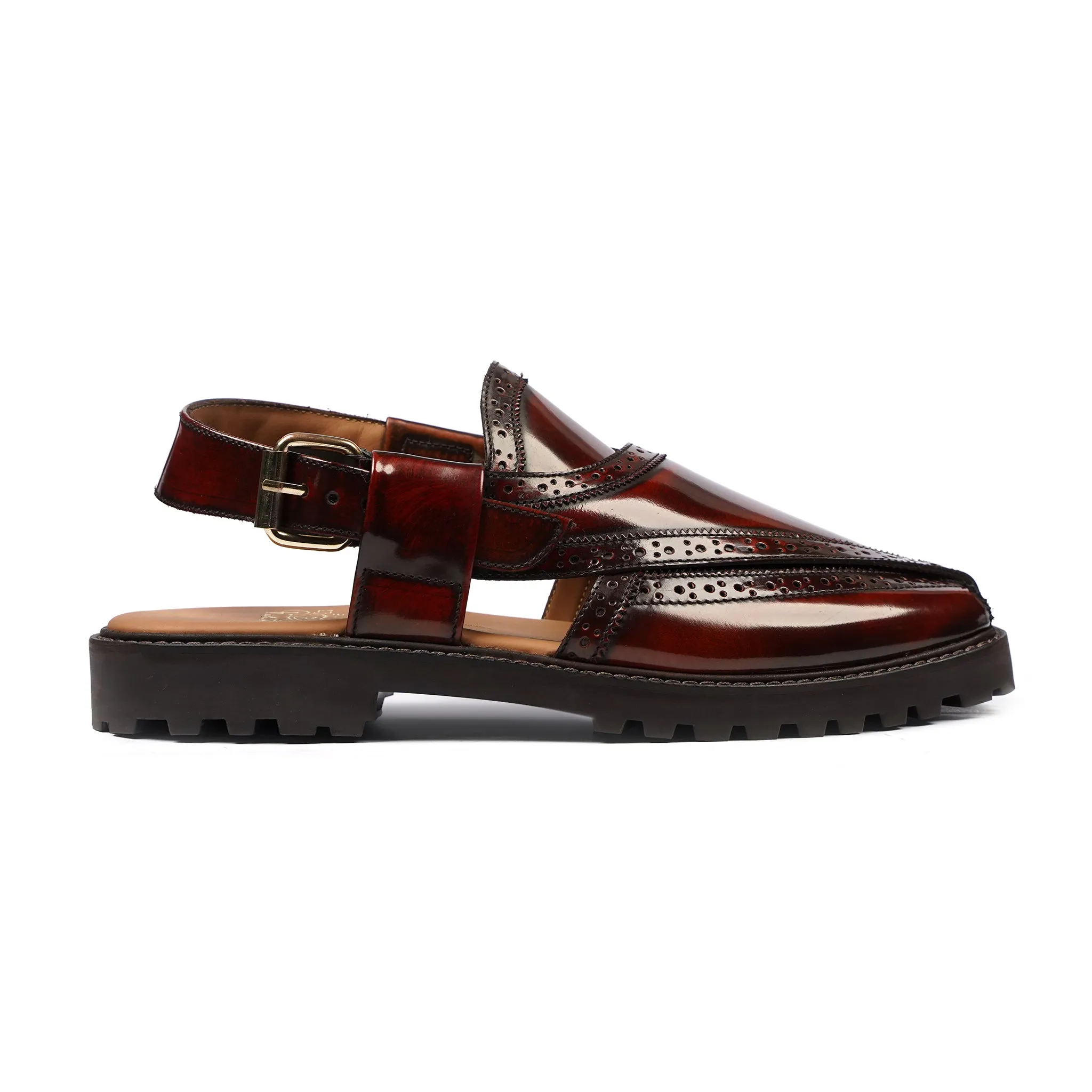 BROOKLYN - OXBLOOD BOX LEATHER HIGH SHINE SANDAL