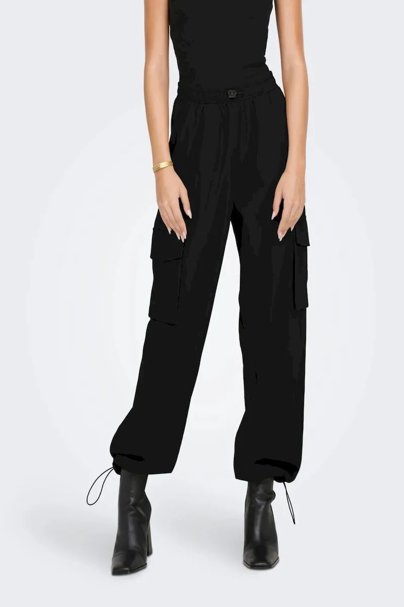 CARGO PANTS WITH STRINGS donna Nero