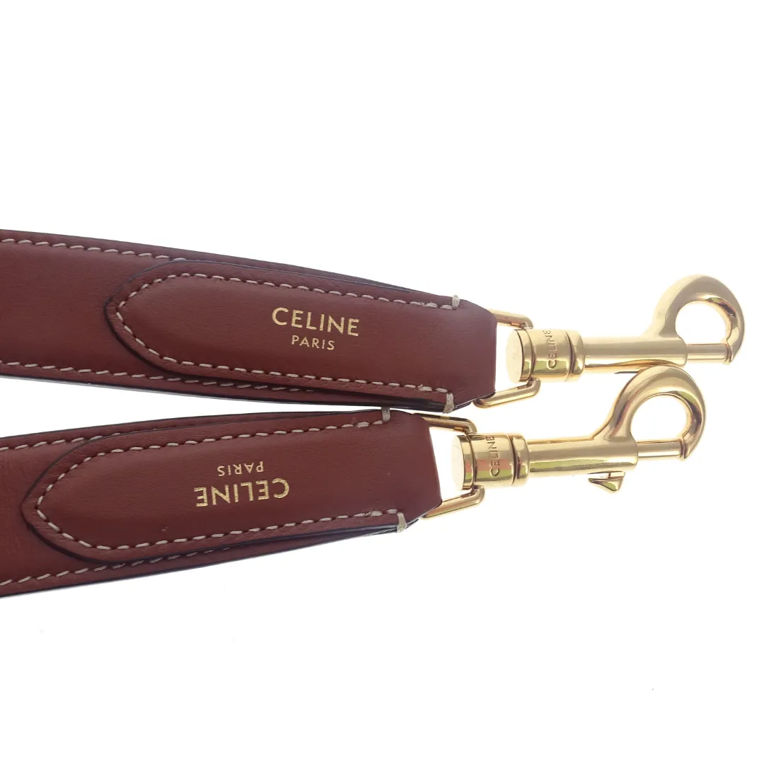 Celine Tan Calfskin and Triomphe Studs 107cm Long Strap (non-adjustable)