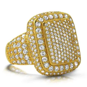 Cocktail Chunky Ice Bling Bling CZ Mens Ring in Gold