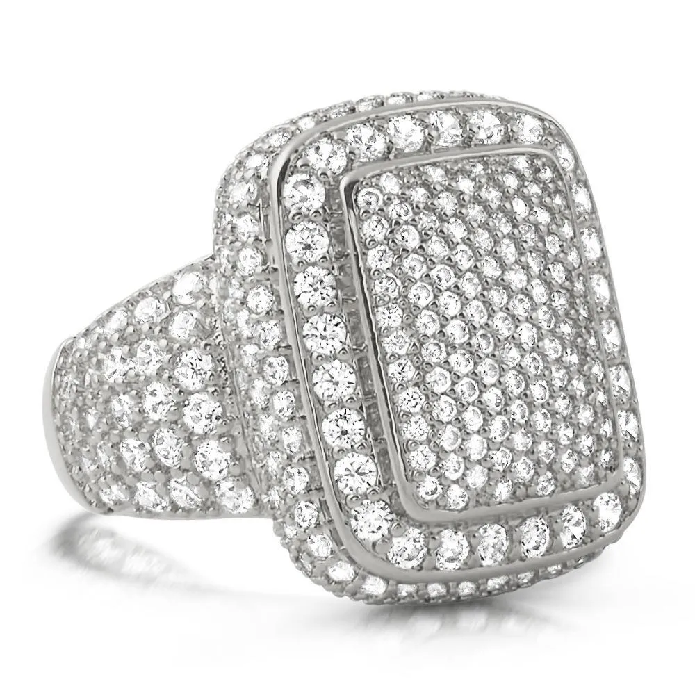 Cocktail Chunky Ice Bling Bling CZ Mens Ring in Rhodium