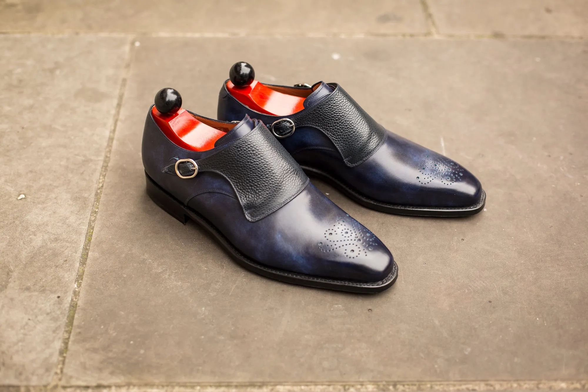 Corliss - MTO - Navy Museum Calf / Navy Scotch Grain - Heart Medallion - LPB Last - Single Leather Sole