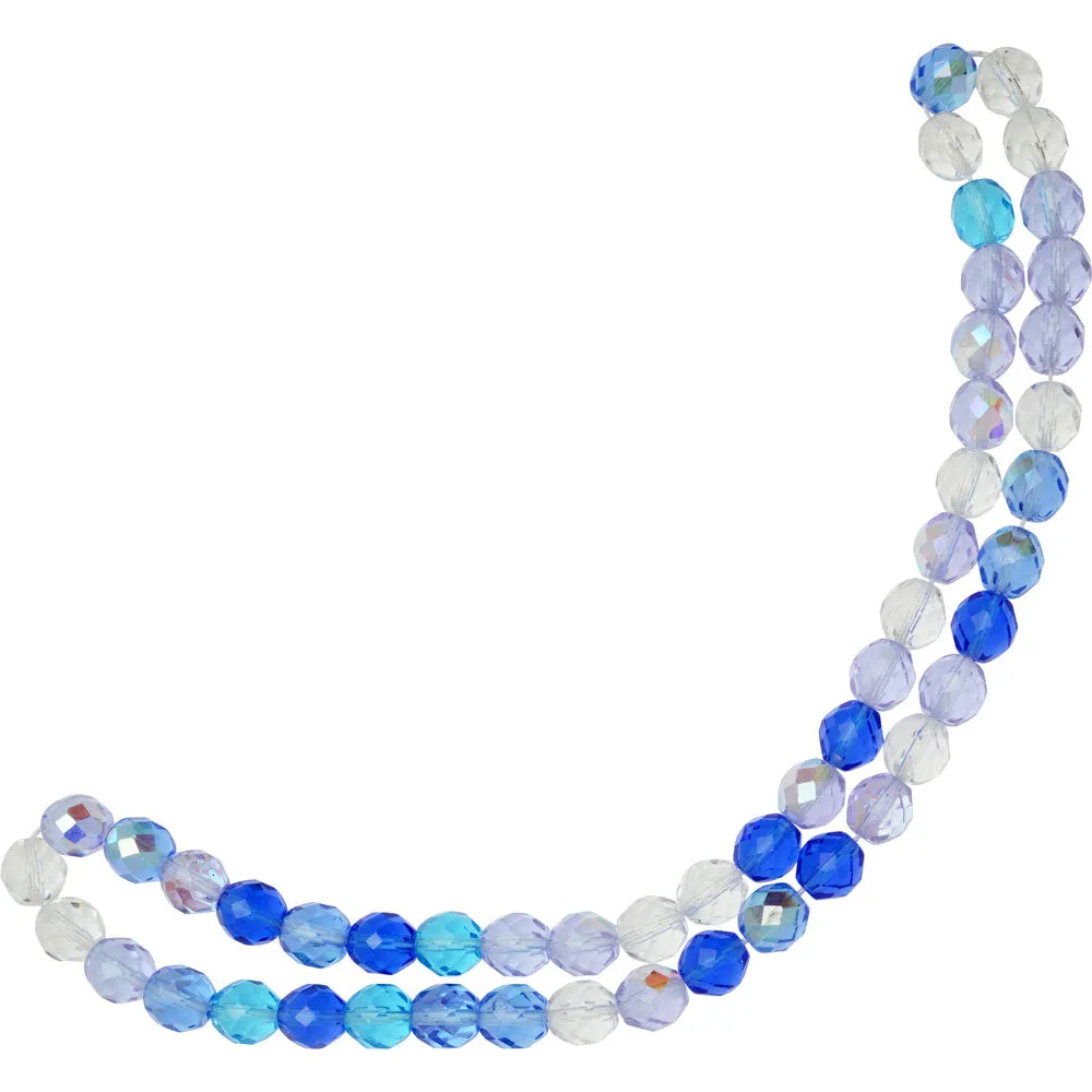 Czech Fire Polished Glass Beads, Faceted Round 10mm, Carribean Blue Mix (50 Pieces)