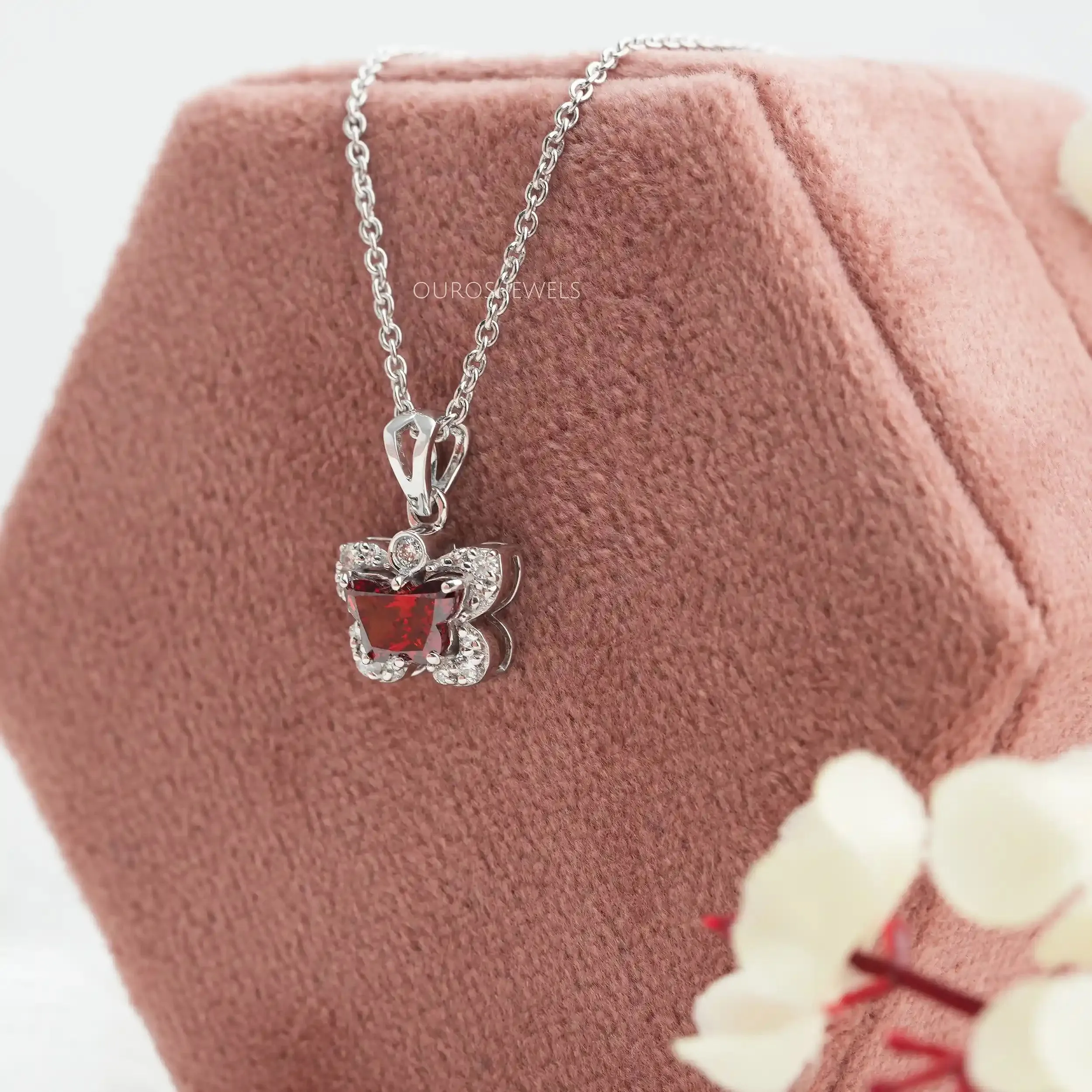 Daily Wear Red Butterfly Cut Lab Diamond Halo Pendant