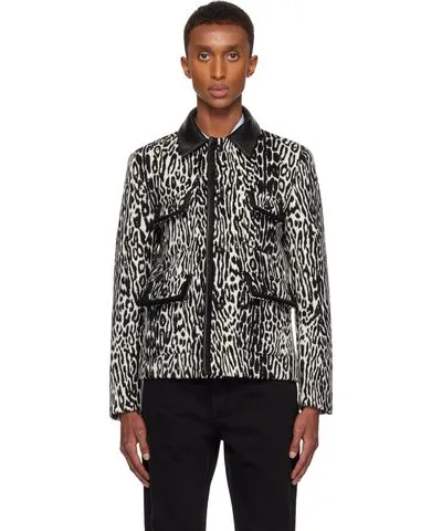 Ernest W. Baker Black & White Cheetah Leather Trim Cropped Jacket