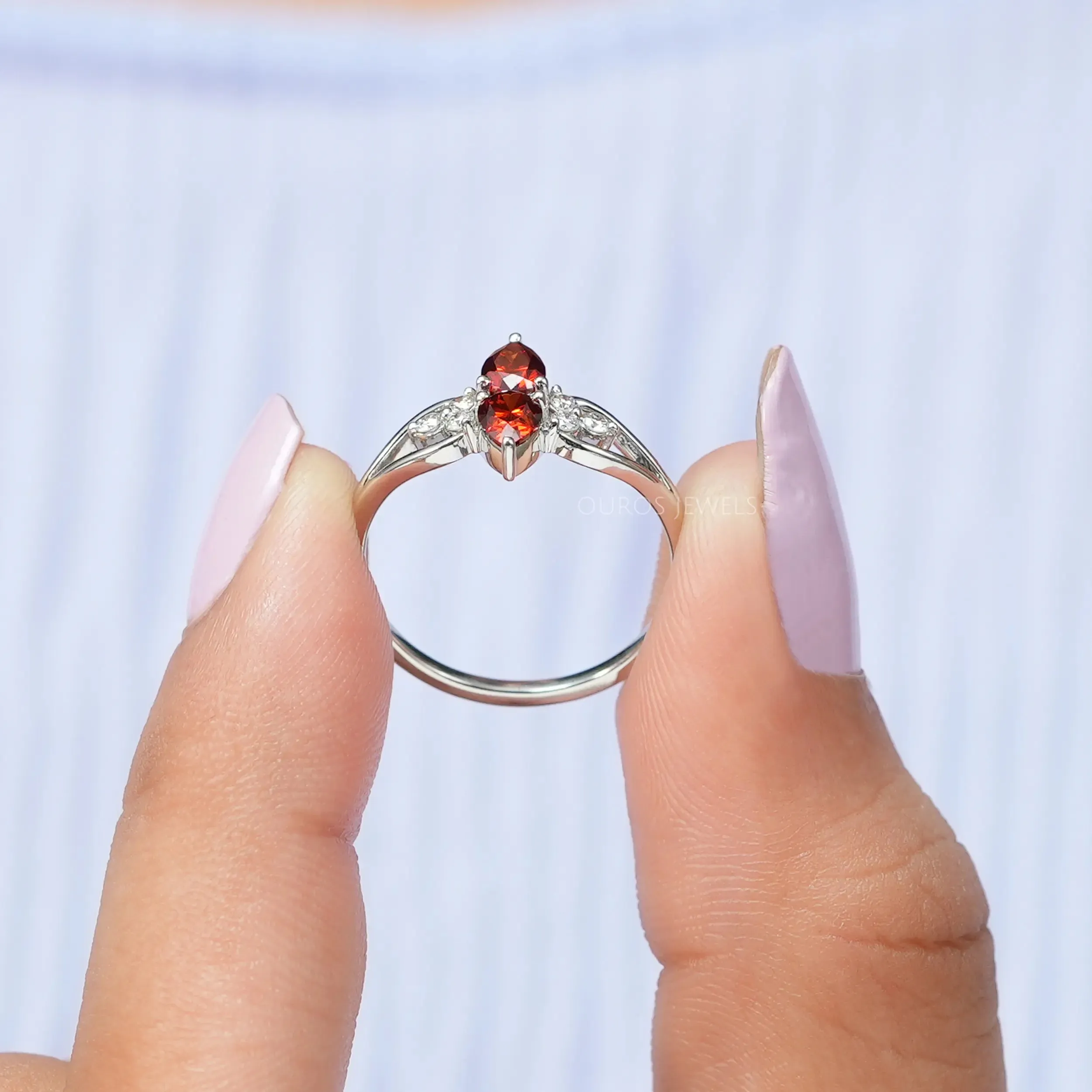 Fancy Red Pear Cluster Diamond Dainty Ring