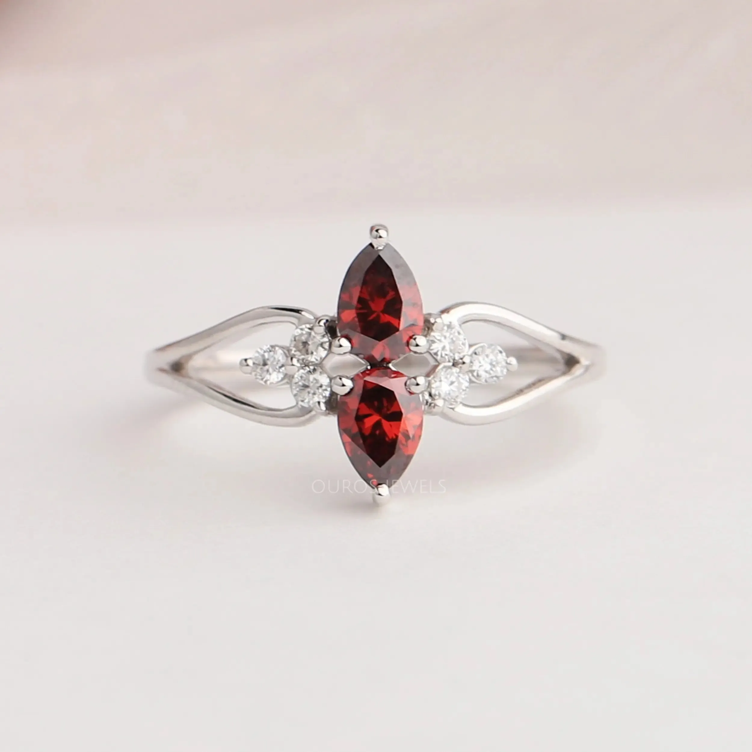 Fancy Red Pear Cluster Diamond Dainty Ring