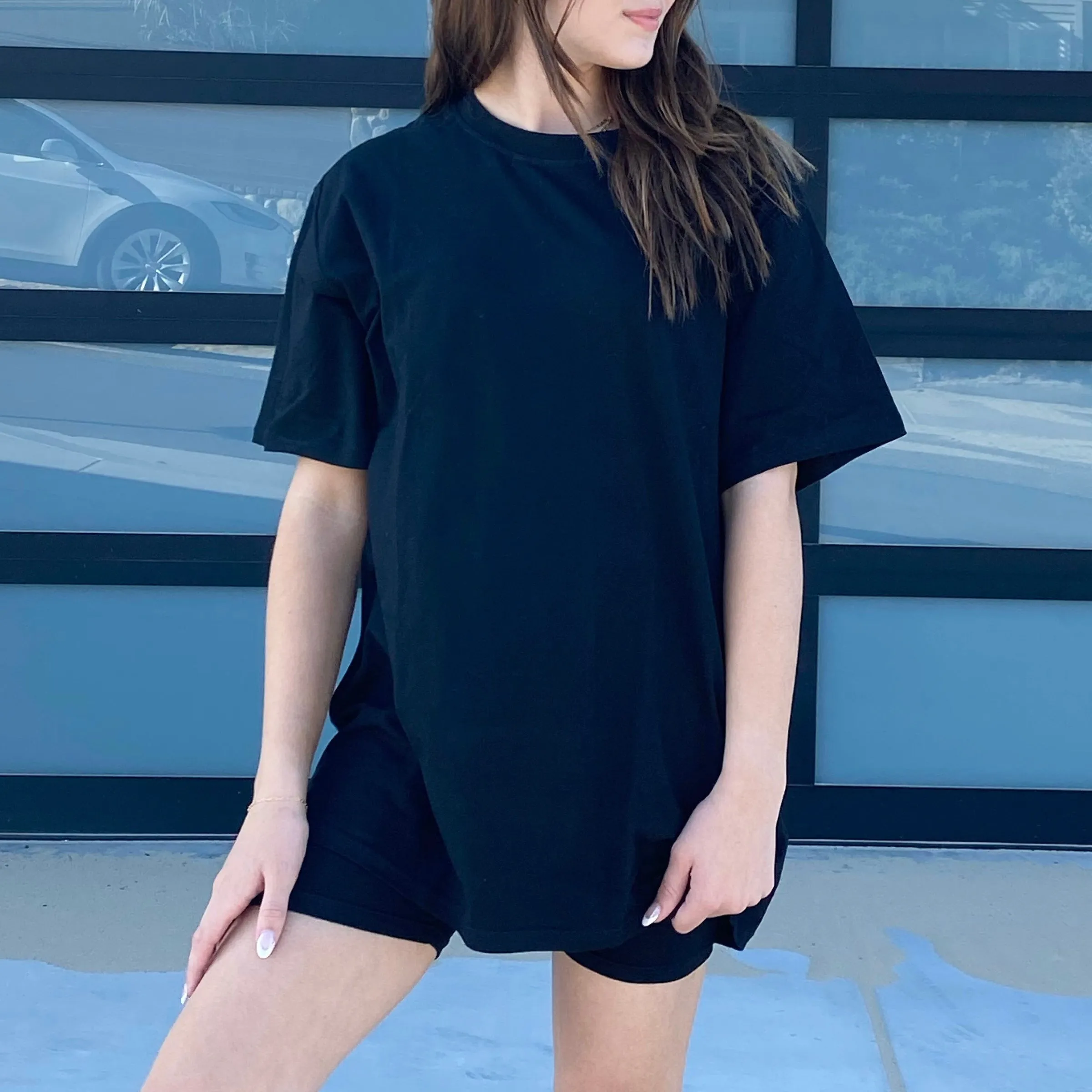 Girl On The Go Oversized Tee And Biker Shorts Set