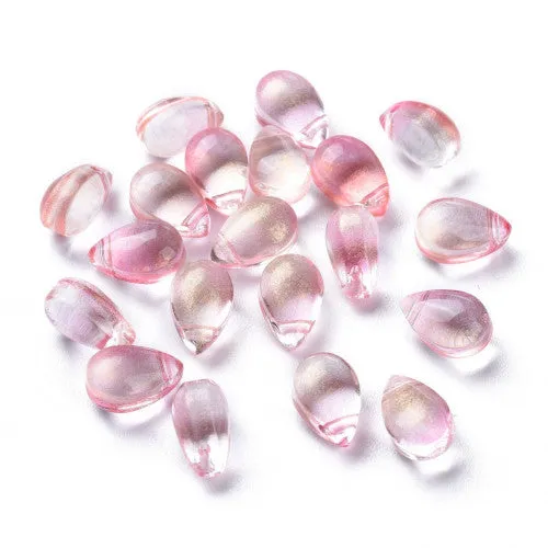 Glass Beads, Teardrop, Transparent, Top Drilled, Glitter Gold Powder, Light Salmon, 9mm