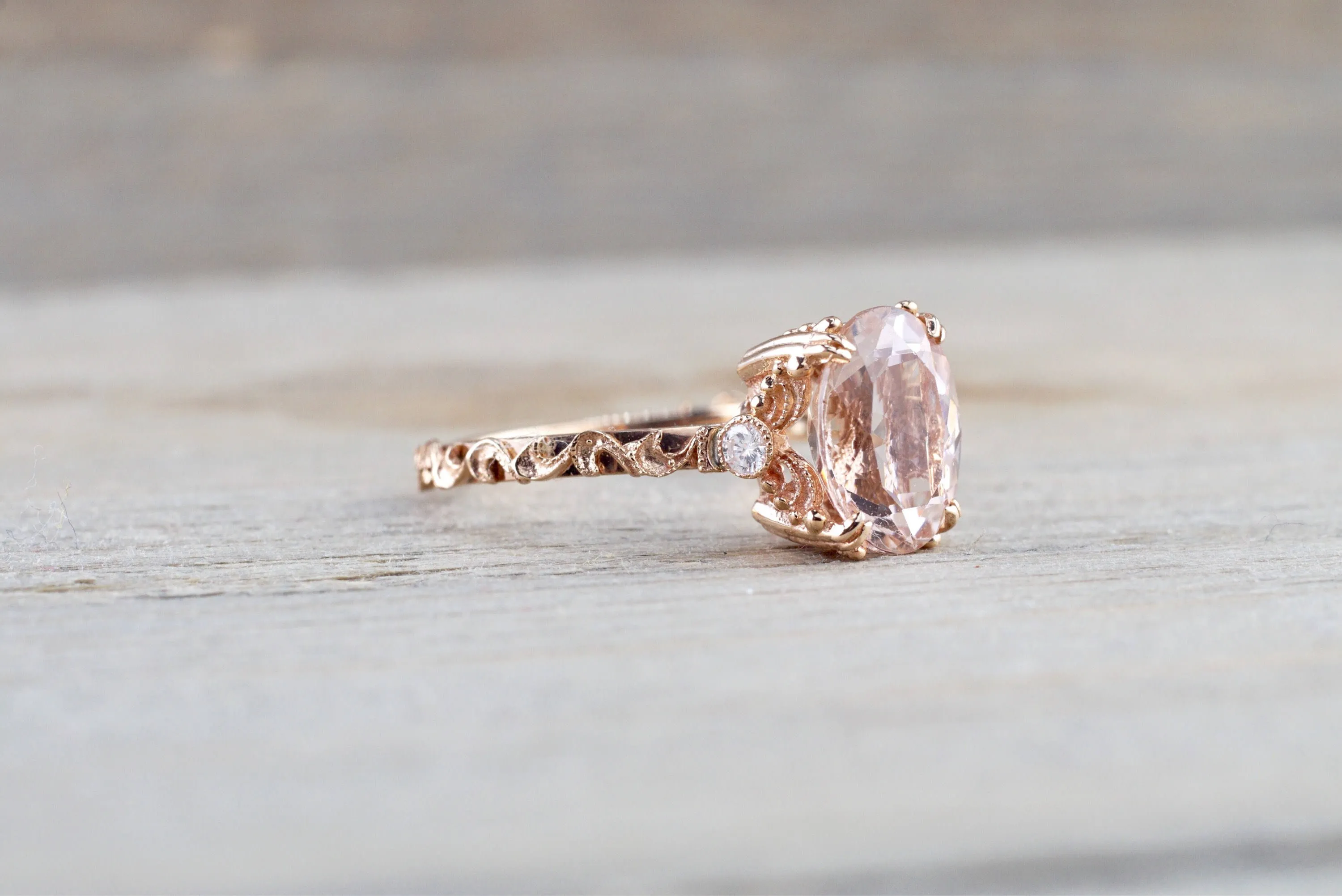 Gold Diamond Morganite Engagement Ring Floral M3068