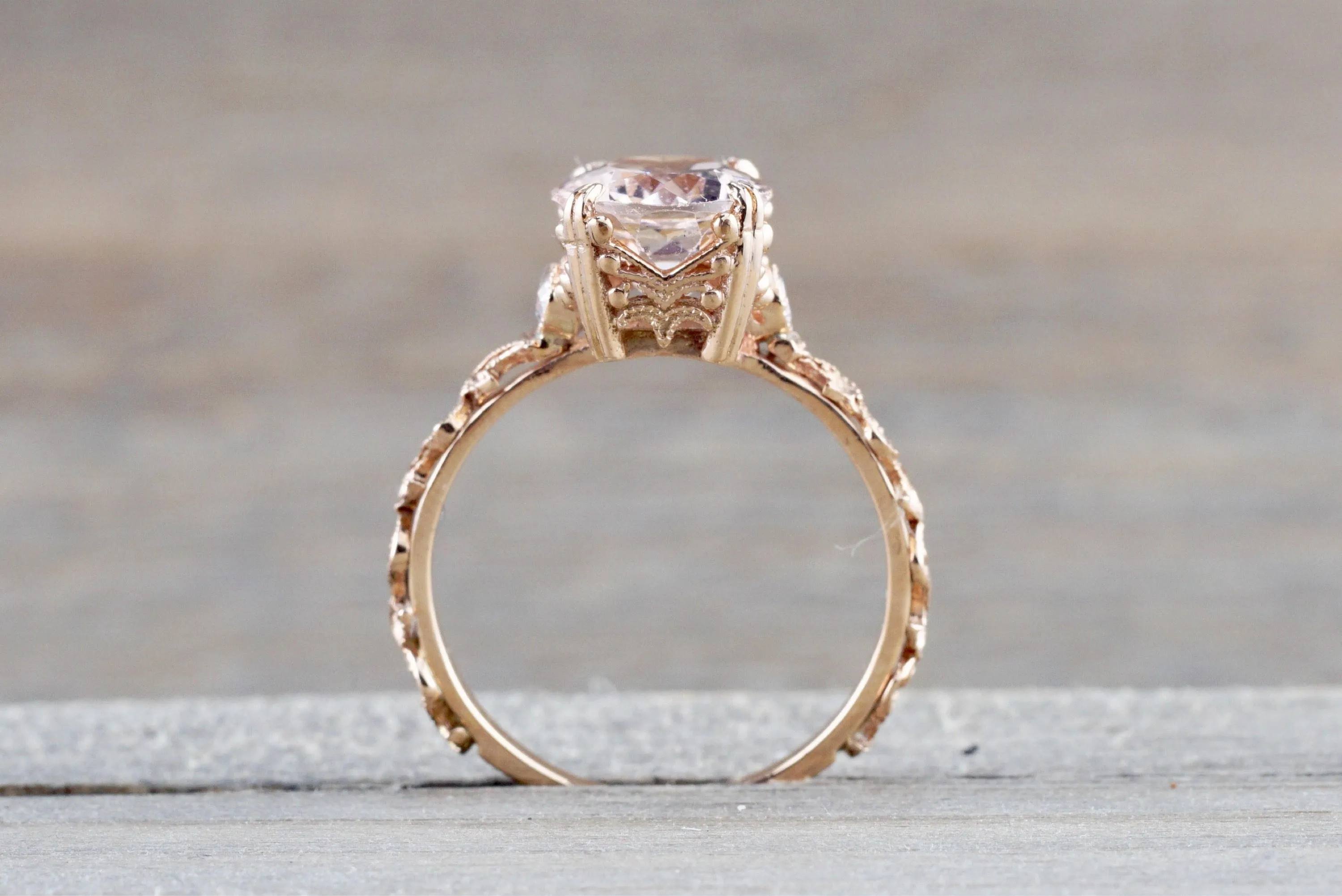 Gold Diamond Morganite Engagement Ring Floral M3068