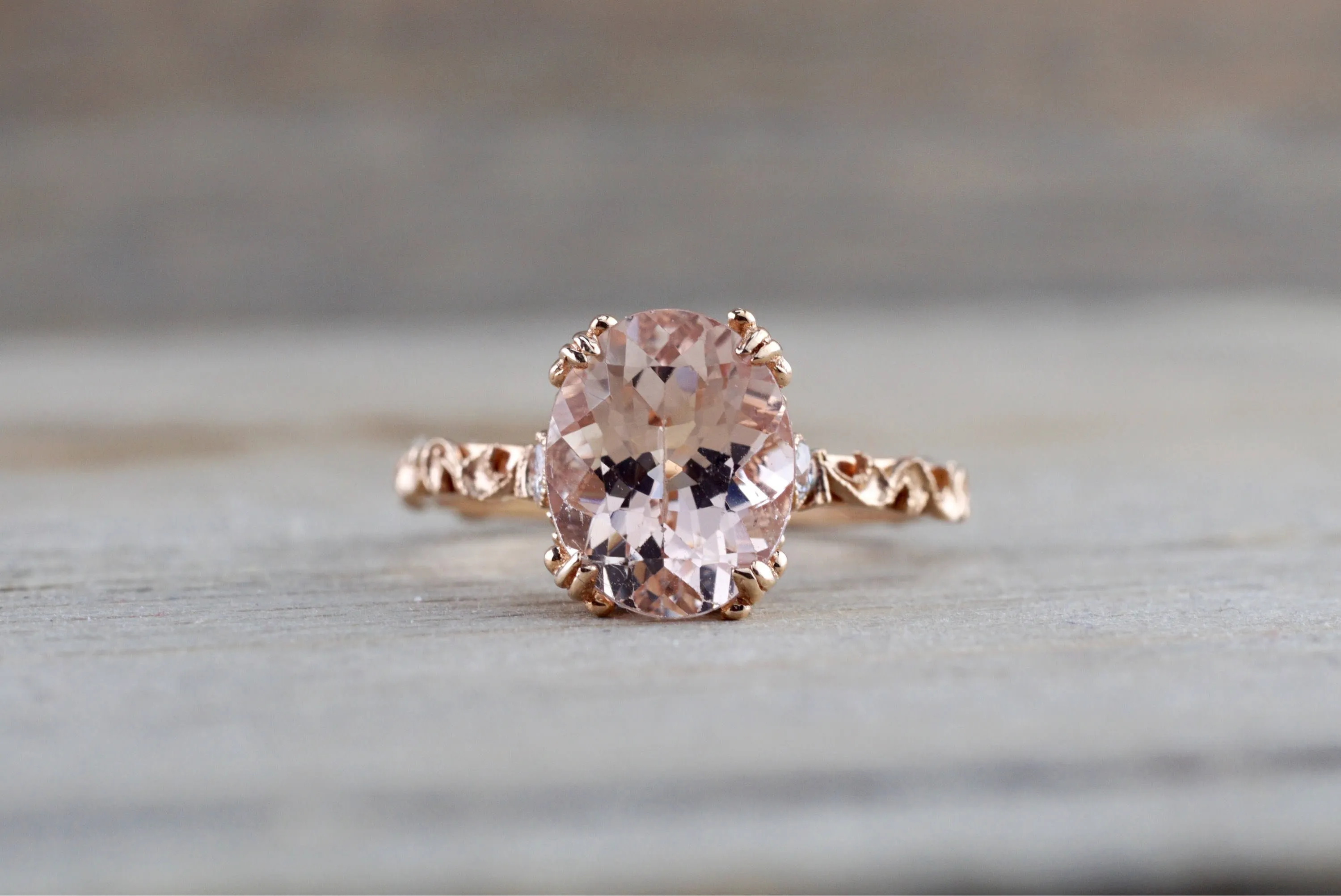 Gold Diamond Morganite Engagement Ring Floral M3068