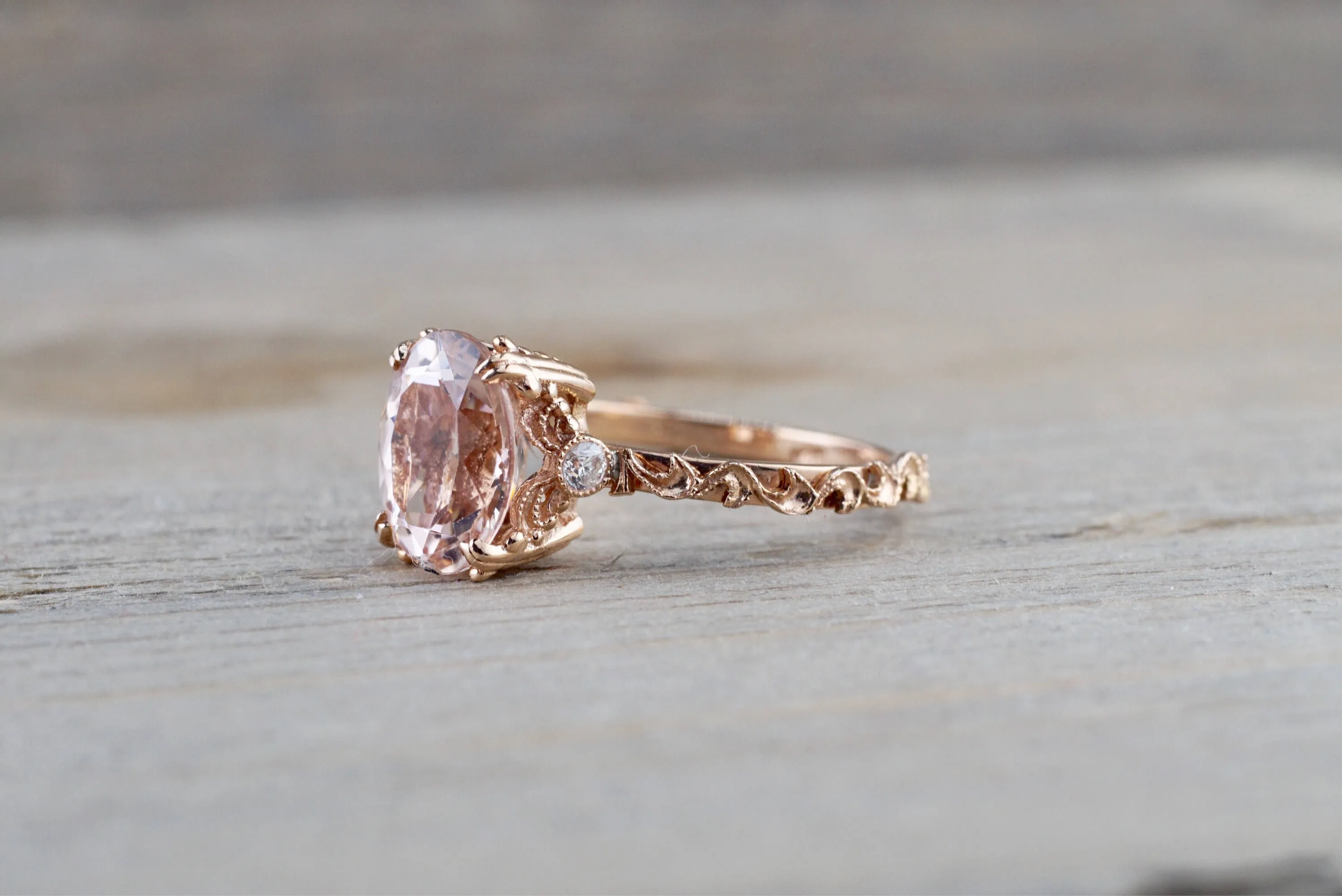 Gold Diamond Morganite Engagement Ring Floral M3068