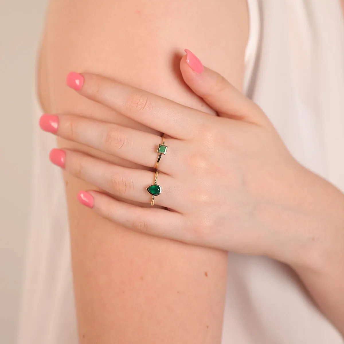 Green Agate Teardrop Bezel Set Cocktail Ring