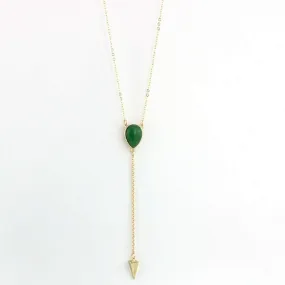 Green Natural Stone and Gold Arrow Head Lariat Necklace