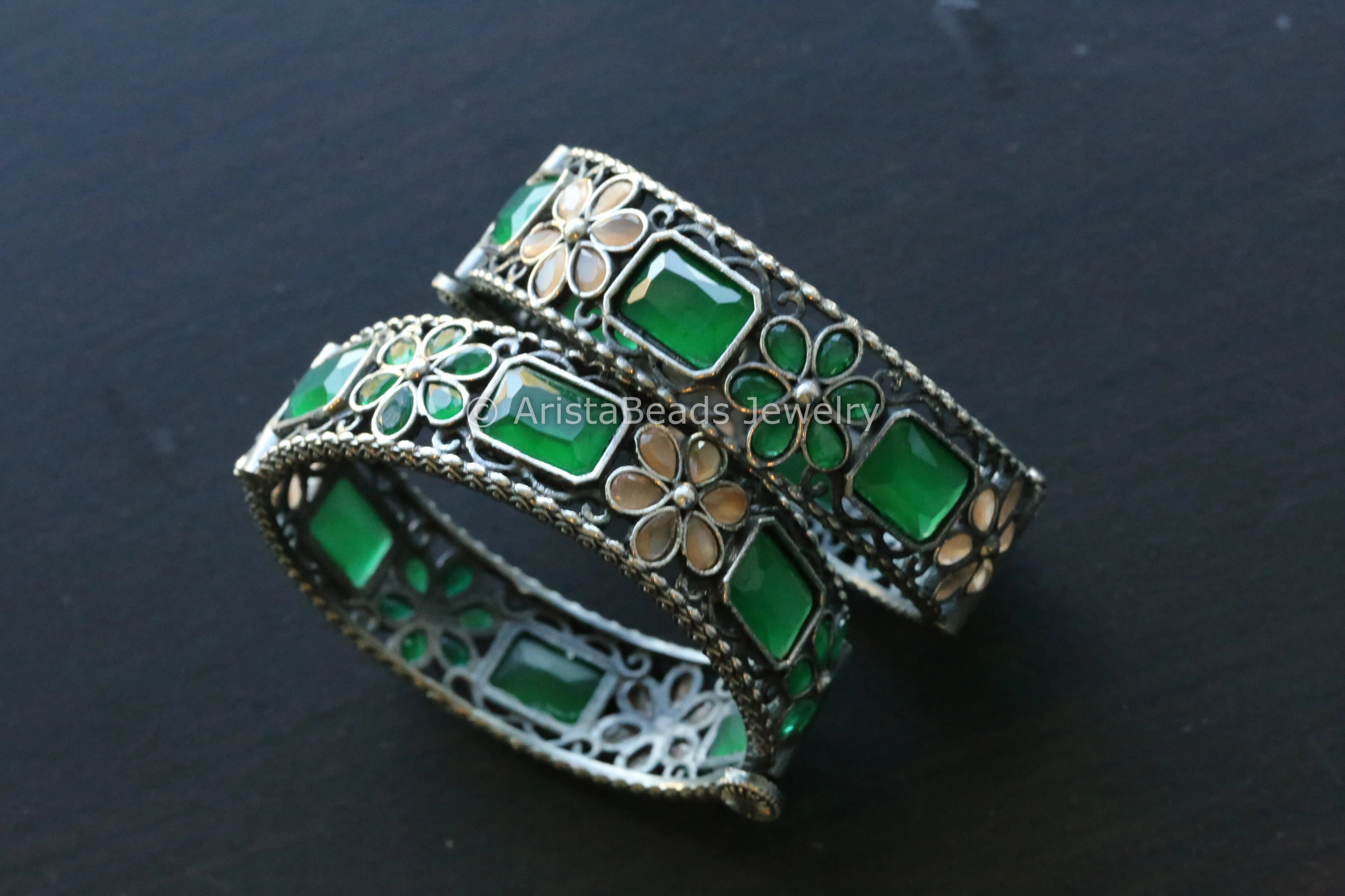 Green Orange Oxidized Bangle Set (2.6 openable)