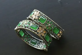 Green Orange Oxidized Bangle Set (2.6 openable)