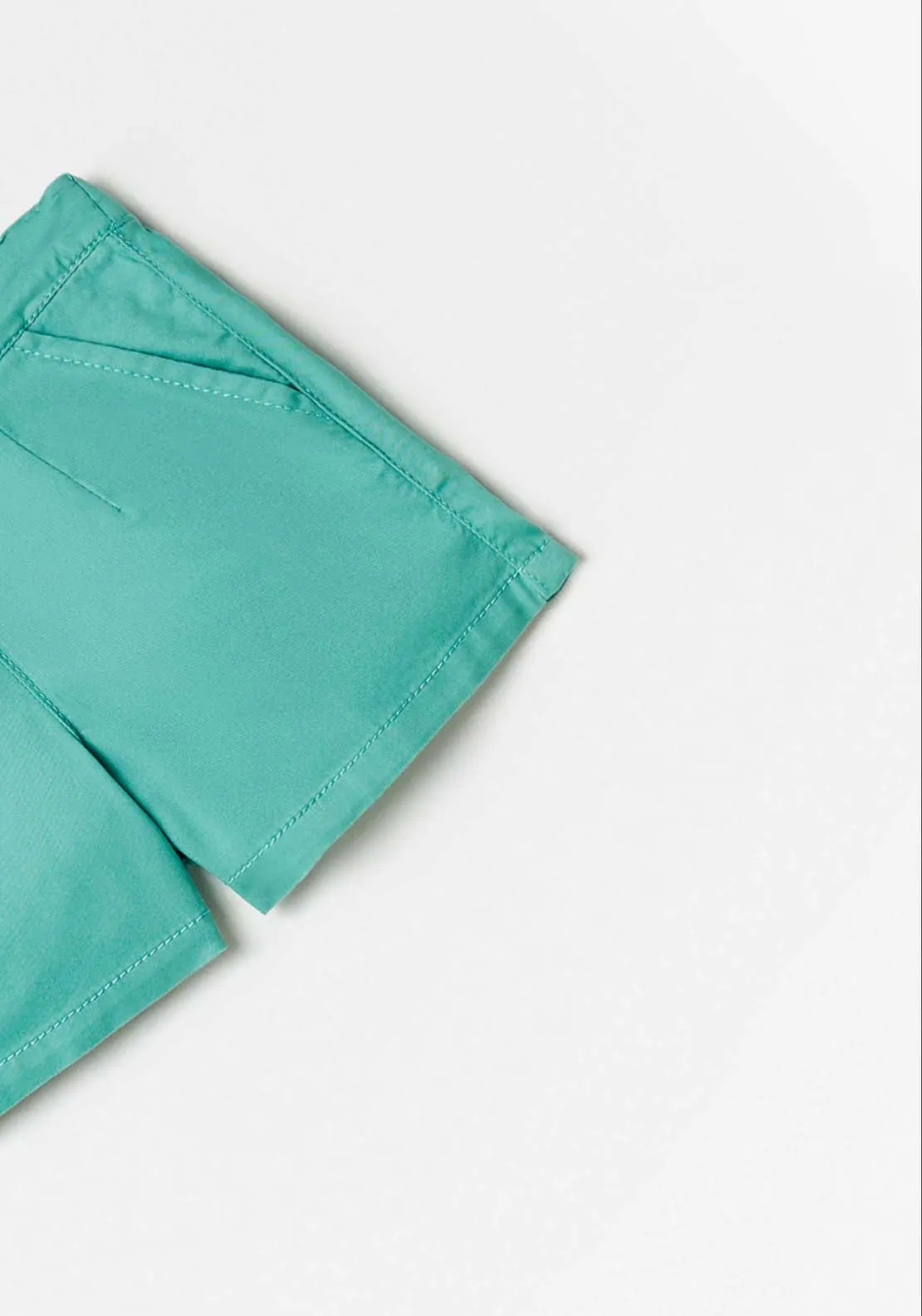 Green Plain Twill Shorts - Green