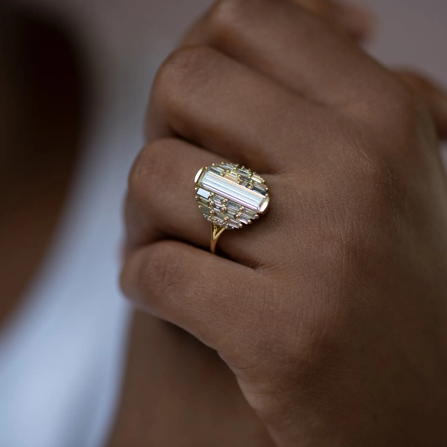 Grey Ombre Ring with Baguette Diamonds - Geometric Diamond Ring