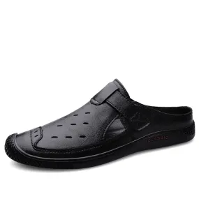 Half Slipper Loafers Genuine Leather Shoes Men Slippers