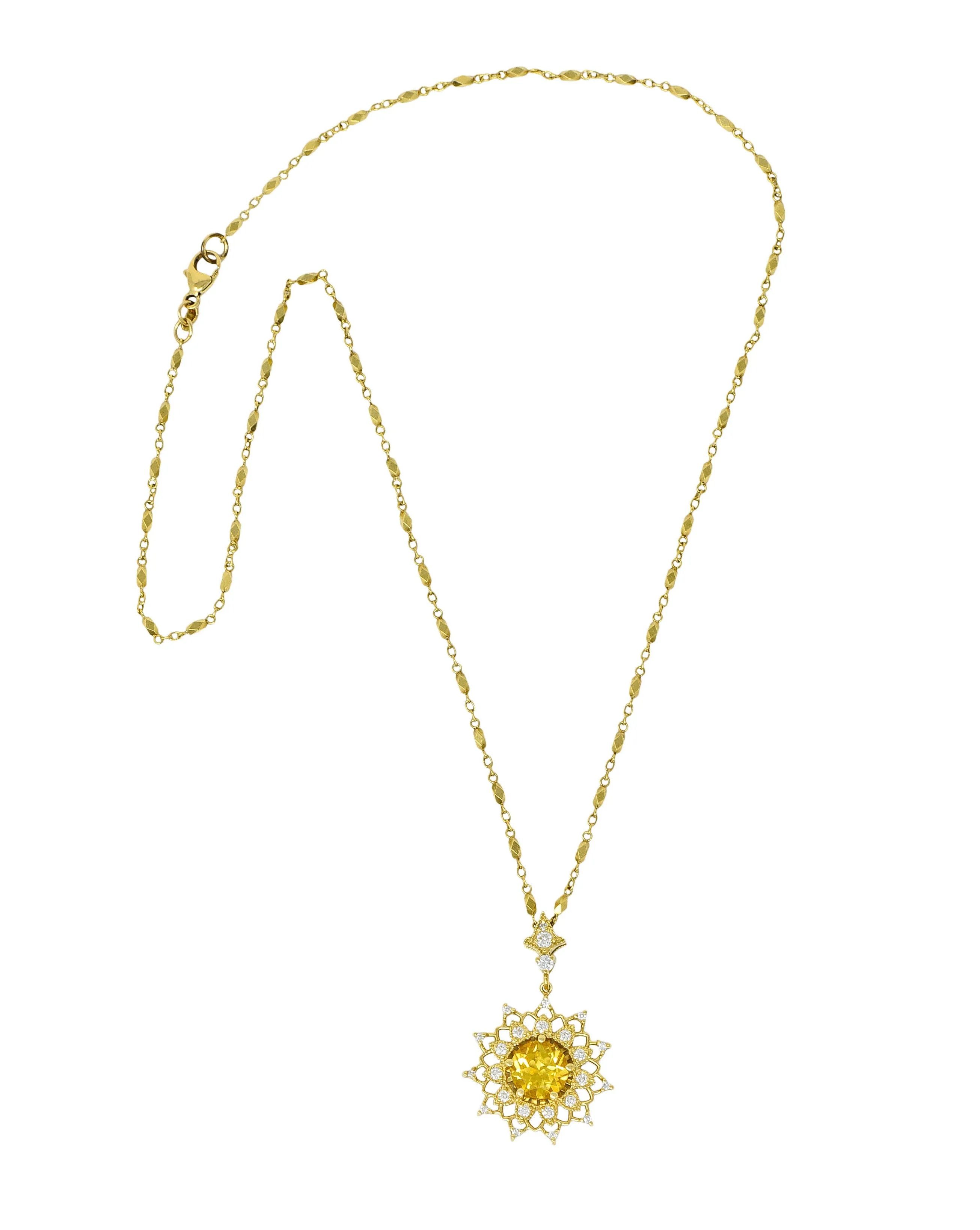 Heliodor Golden Beryl Diamond 18 Karat Gold Floral Burst Necklace