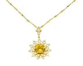 Heliodor Golden Beryl Diamond 18 Karat Gold Floral Burst Necklace