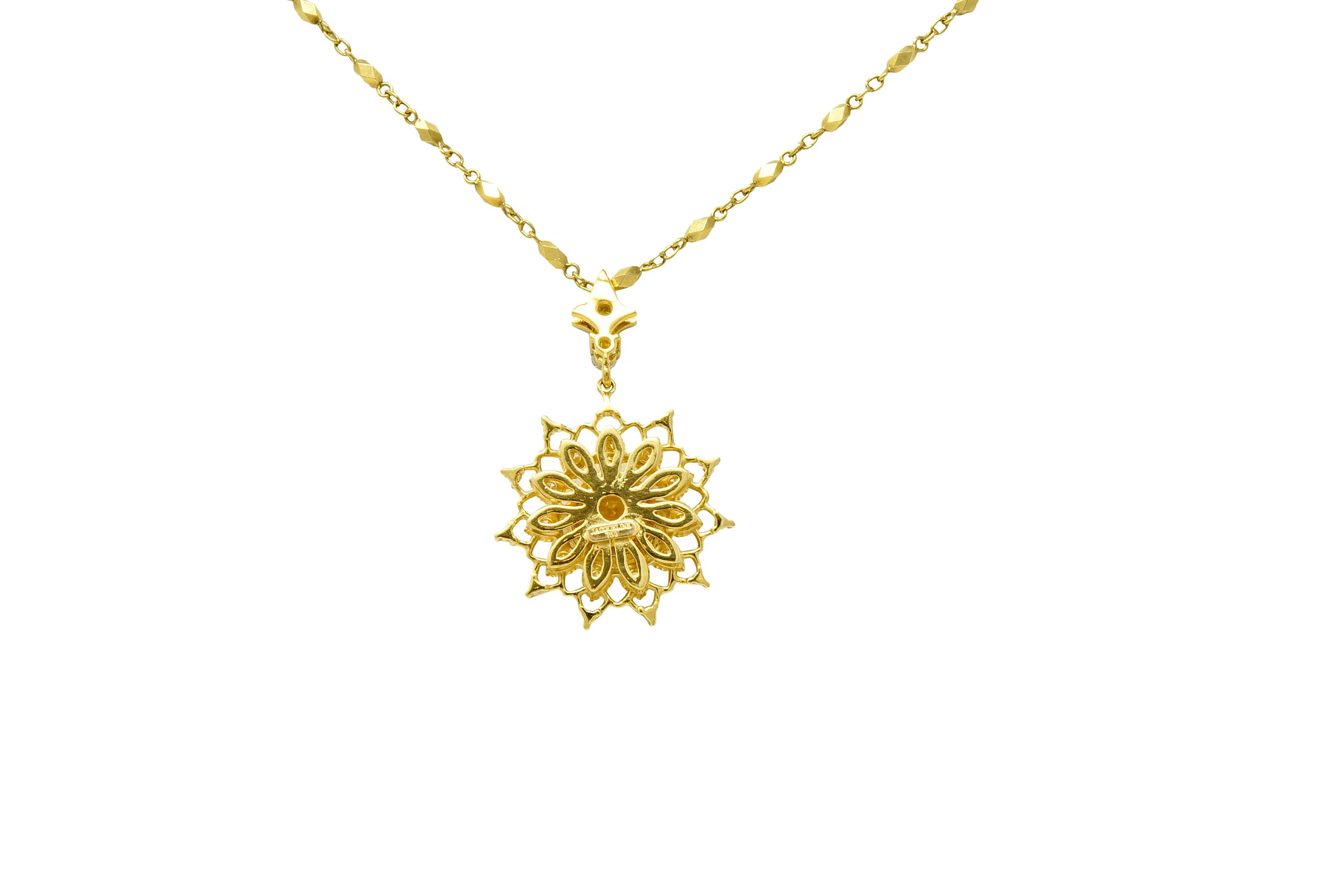 Heliodor Golden Beryl Diamond 18 Karat Gold Floral Burst Necklace