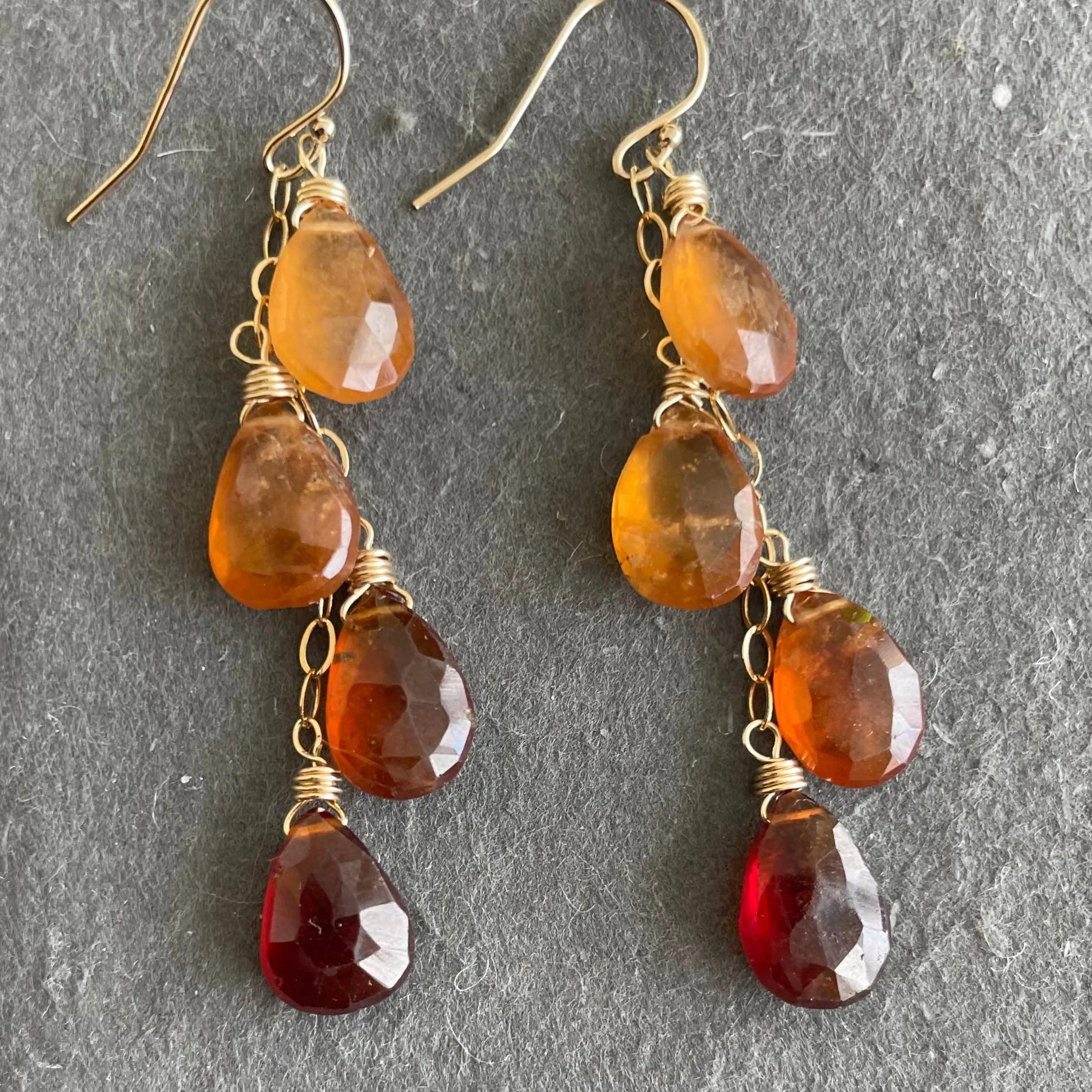 Hessonite Garnet Cascade Earrings, OOAK