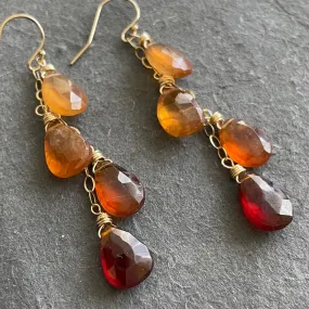 Hessonite Garnet Cascade Earrings, OOAK