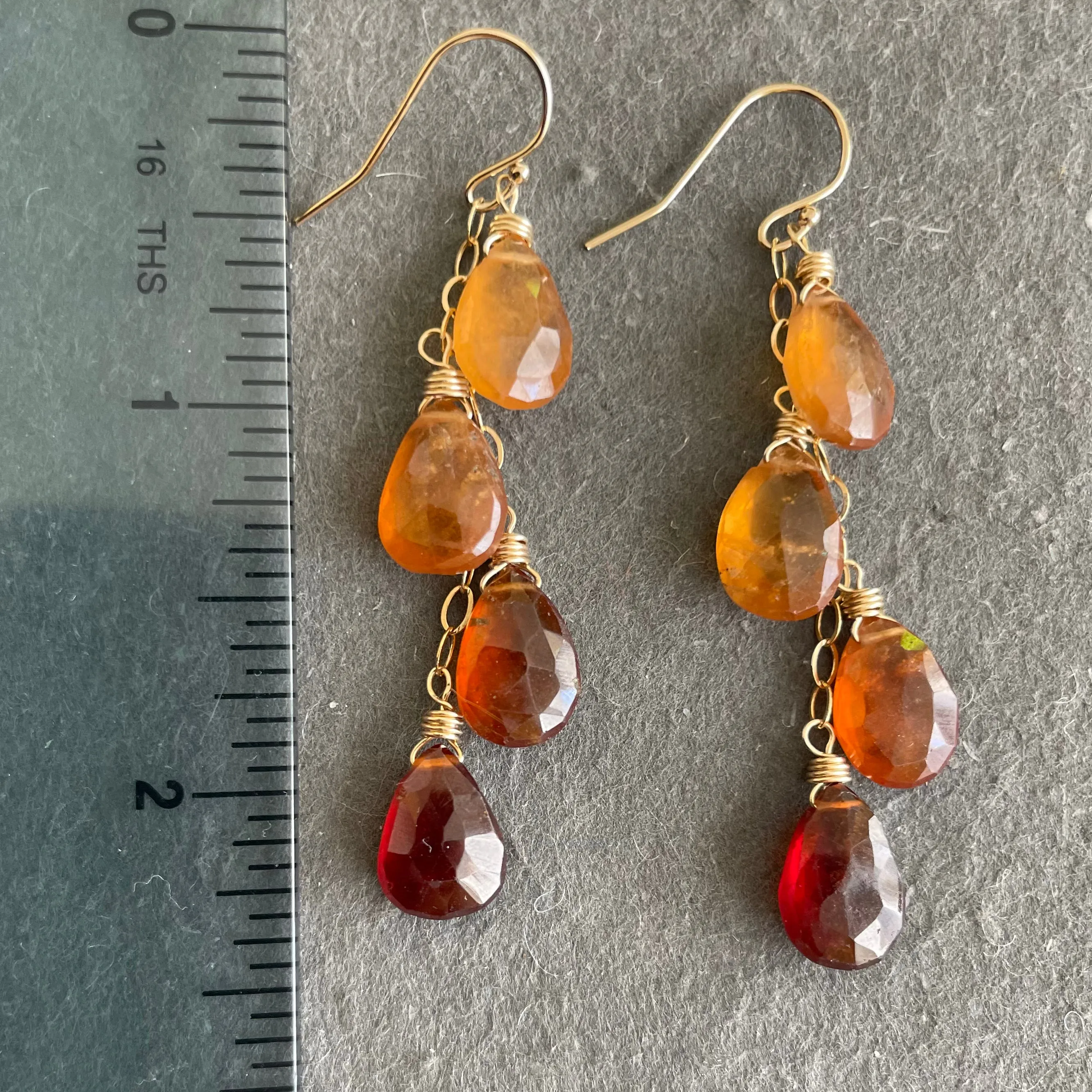 Hessonite Garnet Cascade Earrings, OOAK